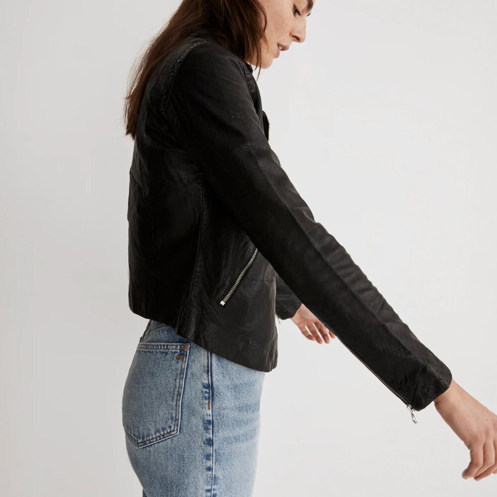 NWT Madewell The Washed Leather Motorcycle Jacket Black - Picture 6 of 6